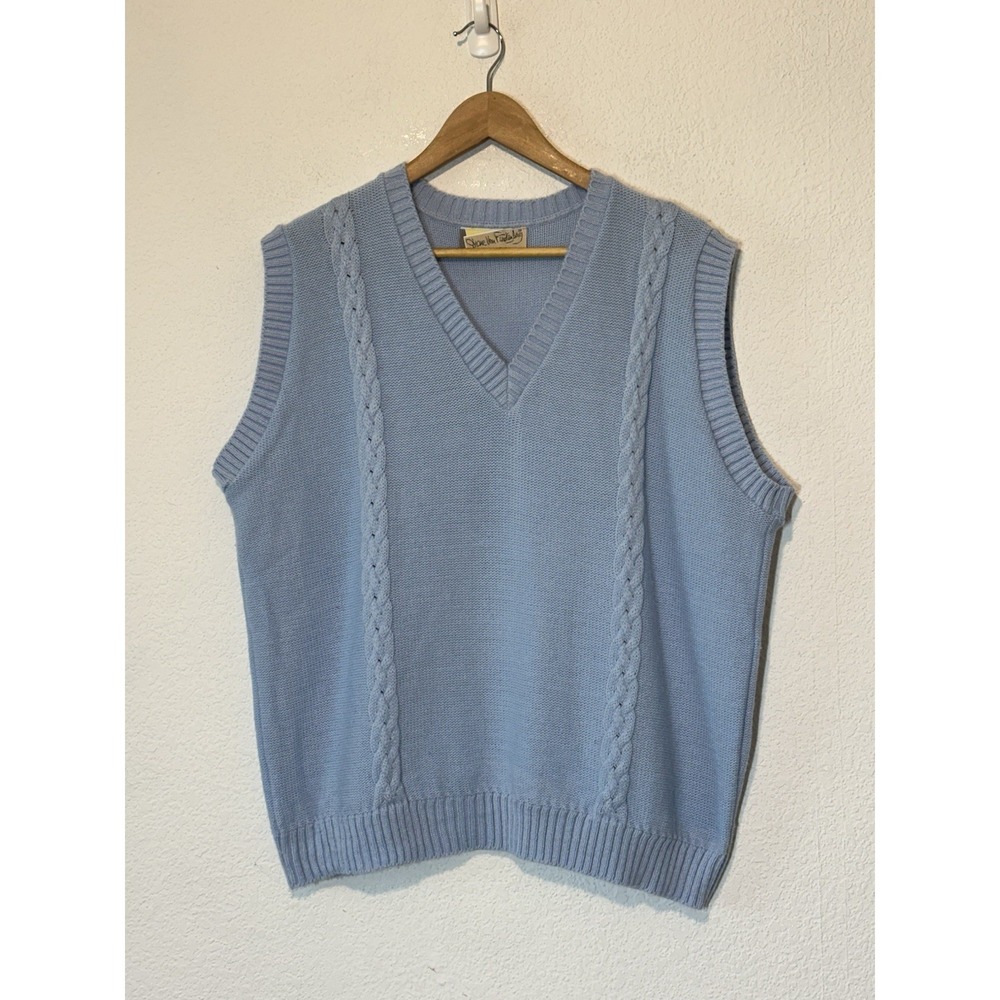 Vintage 80s Diane‎ Von Furstenberg Sweater Vest Cable Knit Blue Sporty  Preppy